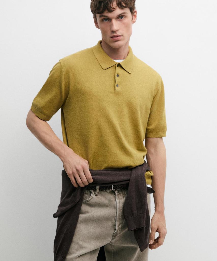 Masimodutti Short Sleeve Cotton & Linen Knit Polo Shirt