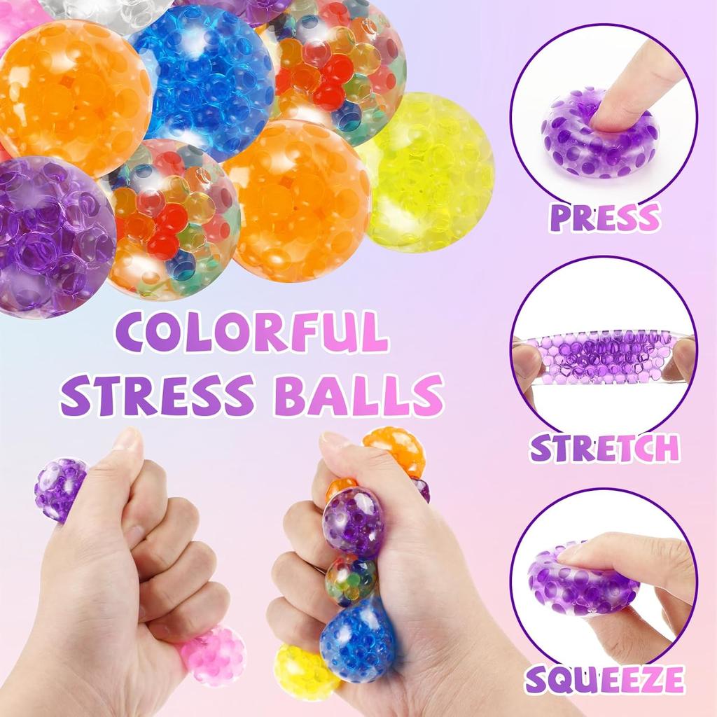 Anti-Stress Mini Squishy Balls 24 Pack 3.5 Cm Non-Toxic TPR Filled with Gel Beads Multicolor Stress Relief Toy for Kids and Adults