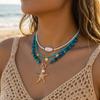 3pcs/set Bohemian Pearl Starfish Pendant Necklace for Women Trendy Irregular Blue Stone Beads Link Chain Beach Party Jewelry