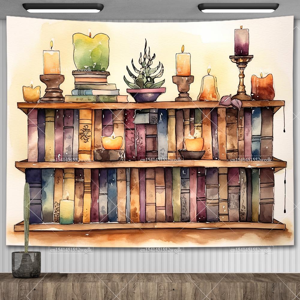Witch's Library Staircase Tapestry Magic Bookshelf Tapestry Wall Hanging Altar Cloth Aesthetic Room Decor Book Shelves Backdrops