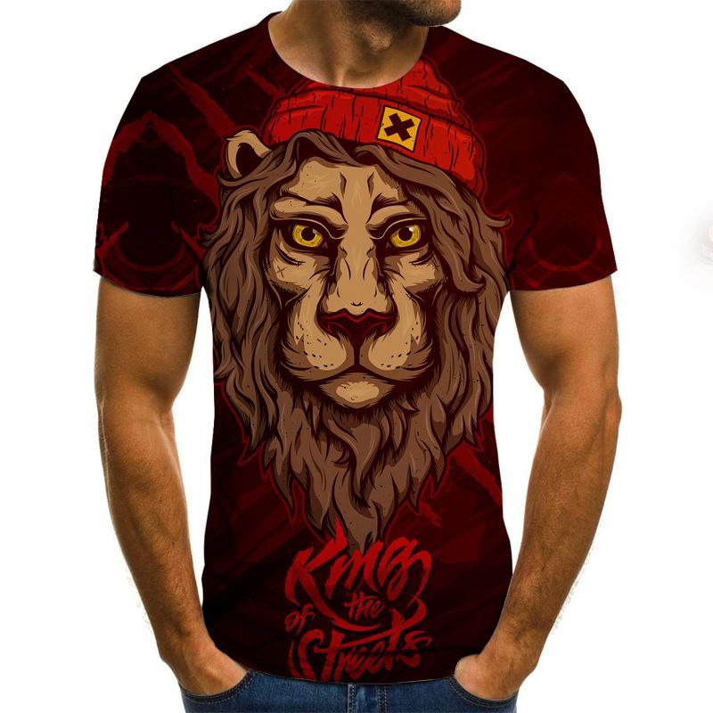 Summer Trendy Street Lion 3D Digital Printed T-shirt Casual Short Sleeve Shirt