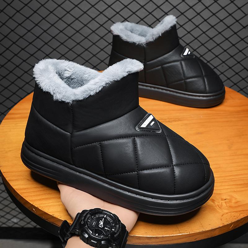 Baumwollpantoffeln Wintertasche Absatz warm Samt dicker Boden Haus Innen- und Außenbereich tragen PU-Leder Baumwollschuhe