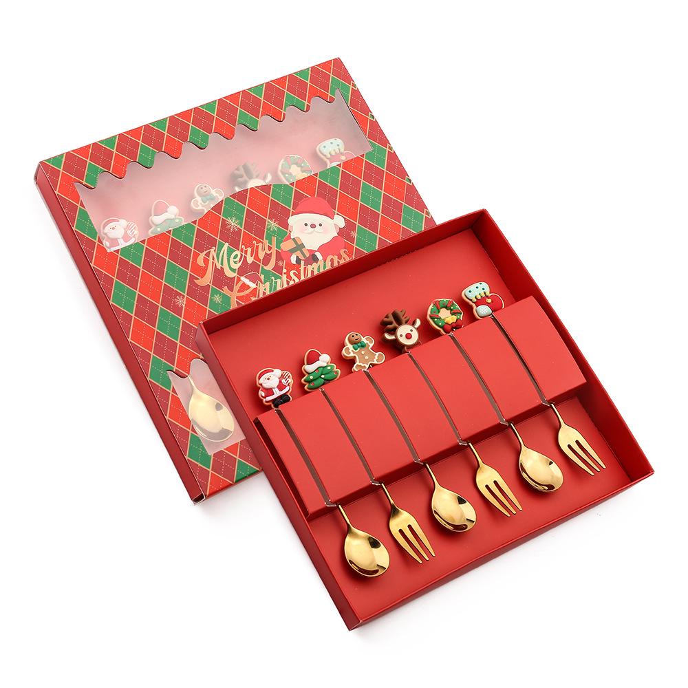 J Cross-border 430 Stainless Steel Christmas Dessert Spoon & Fork Set – Includes Ice Cream & Cake Utensils with Festive Elements