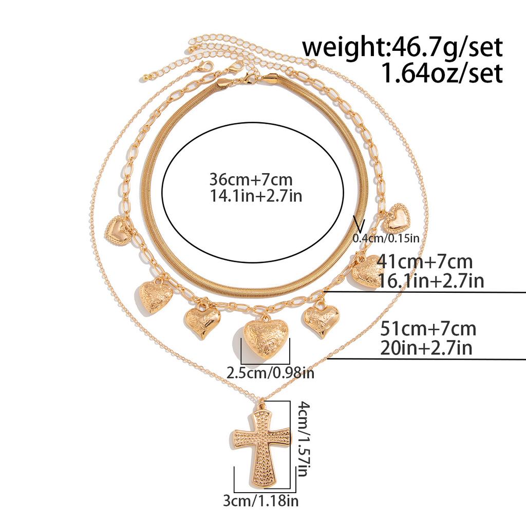 3pcs/set Cross Heart Pendant Necklace Herringbone Snake Chain Choker Accessories