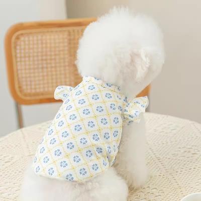 Spring and Summer Thin Breathable Full Print Floral Teddy Bear Small Dog Vest Pet Clothing Cat Dog Clothes