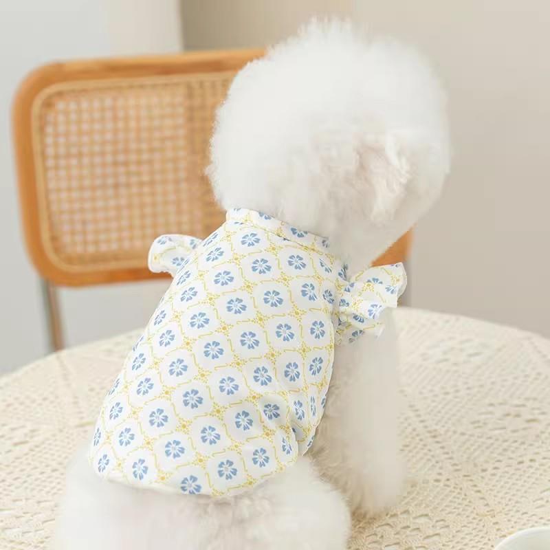 Spring and Summer Thin Breathable Full Print Floral Teddy Bear Small Dog Vest Pet Clothing Cat Dog Clothes