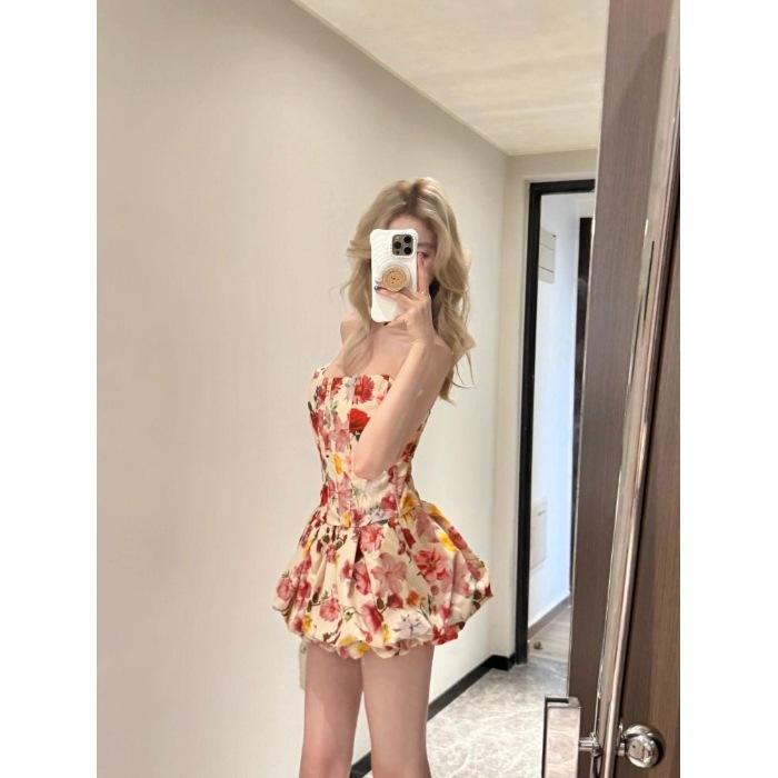 French Pure Desire Temperament Floral Suit, Sexy Slim-fitting Tube Top, Thin Tutu Skirt, Skirt Two-piece Set