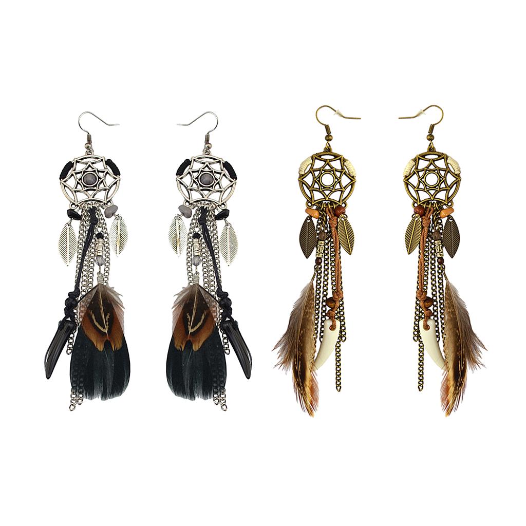 Buy Bohemian Long Tassel Fringed Earring Fause Feather Catcher Dangle