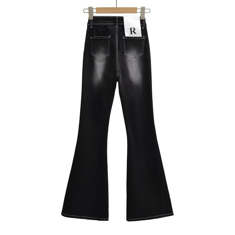 Vintage high-waisted micro-flare women's jeans with visible stitching design, front pockets, slim fit, super slimming, floor-length pants