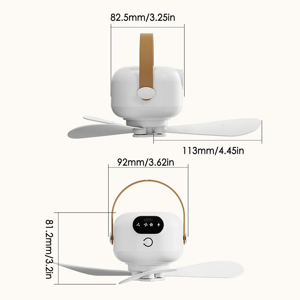 USB Charging Cooler Remote Controlled Ceiling Fan with 3 Gears Adjustable & Light for Bedroom Festival Camping Outdoor
