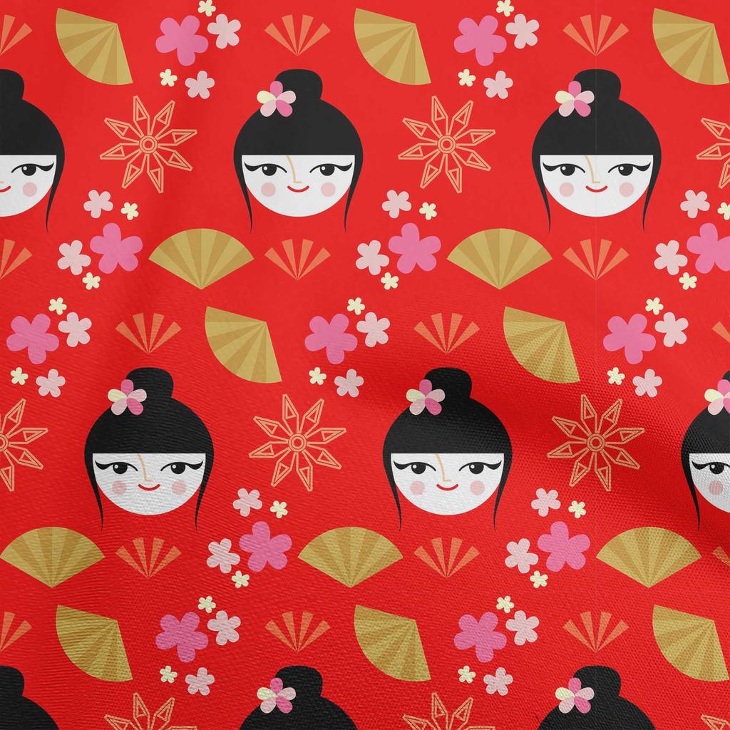 oneOone Cotton Flex Mustard Yellow Fabric Asian Japanese Fan Craft Projects Decor Fabric Printed By The Yard 40 Inch