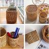 Amosfun Rattan Pencil Holder Woven Wicker Makeup Brushes Organizer Cup Home Office Vine Desk Organizer Storage 3 X 3 X 3 Inch