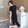 Feeling retro new Chinese style improved cheongsam women's summer black split-ended hip skirt national style fringed disc buckle dress