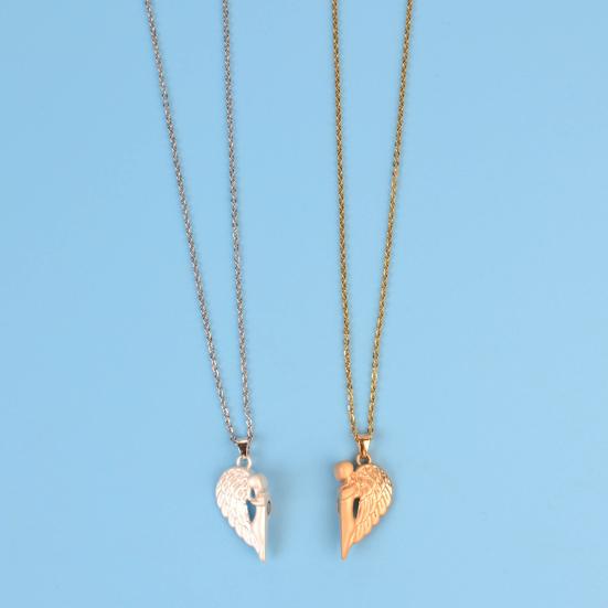 1 Set Matching Angel Couple Necklaces Magnetic Heart Angel Pendant Necklaces Romantic Love Heart Necklaces for Couples Valentine's Day Gift