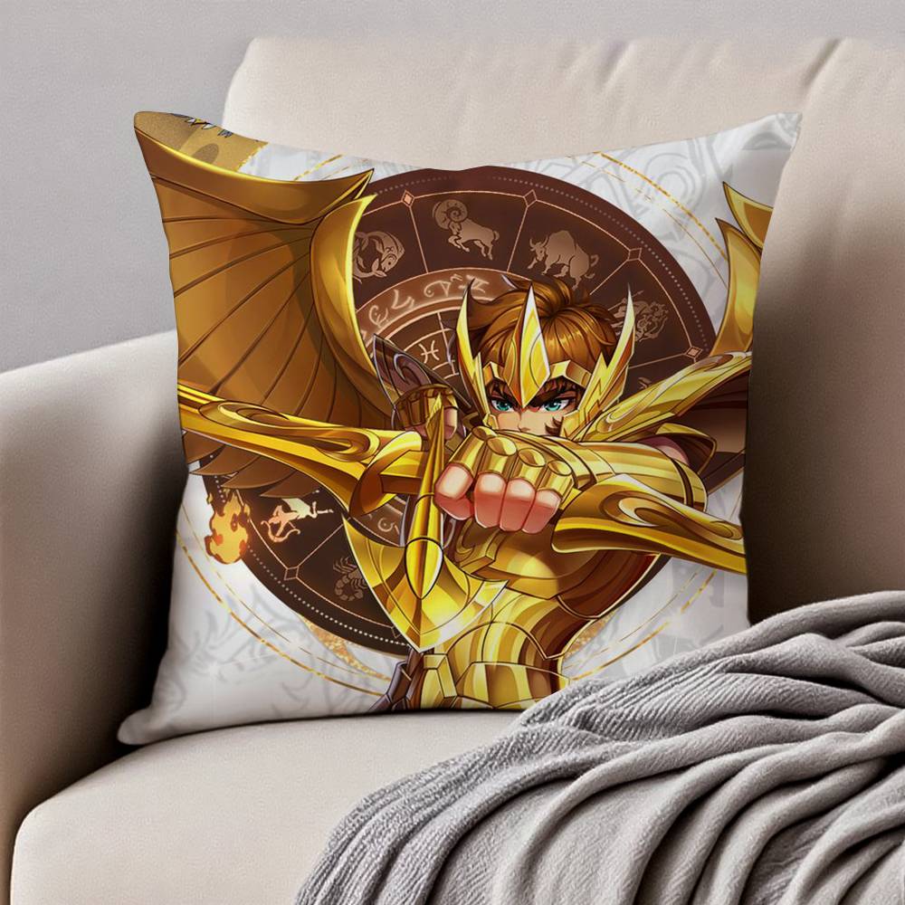 Animation 12 Gold S-Saint S-Seiya Kissenbezug Anti-Hausstaubmilben Kissenbezug Unsichtbarer Reißverschluss Seidig Kurzer Plüsch Sofakissenbezug