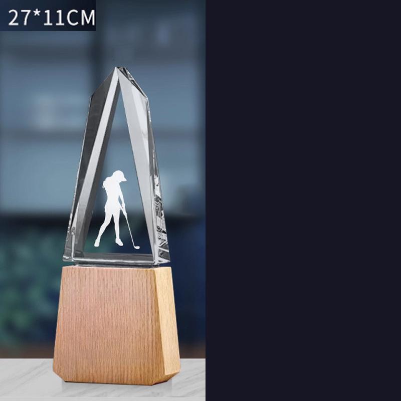 Customized High-End Golf Crystal Trophy, Souvenir, Home Decoration, Creative Wood, Resin Commemorative Rod, One Hole Awards, 1Pc