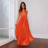 Elegant Solid Color Off-the-shoulder Waist Cinched Pleated Long Maxi Dress, Formal Party Evening Single Shoulder Dress for Women