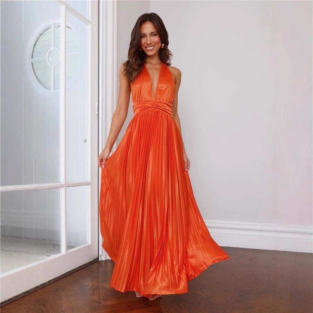 Elegant Solid Color Off-the-shoulder Waist Cinched Pleated Long Maxi Dress, Formal Party Evening Single Shoulder Dress for Women