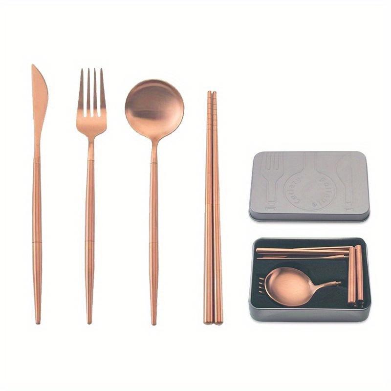4pcs Set Removable 304 Stainless Steel Portable Cutlery Set Camping Tableware Chopsticks Spoon Folding Set