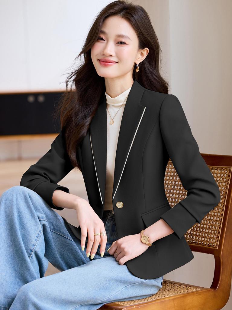 2025 Women's High-End Apricot Blazer: Korean Style, Slim Fit, Versatile Autumn Top