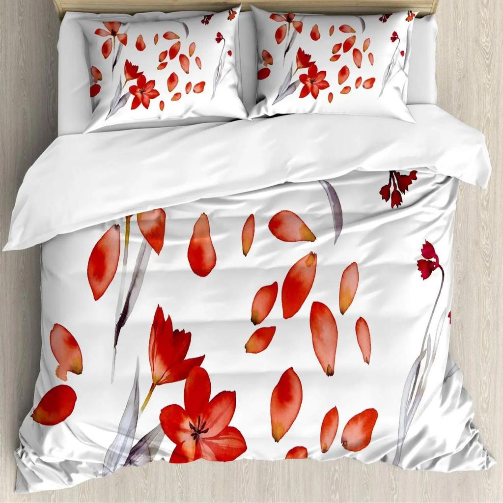 Watercolor Flower Duvet Set Bedding Three-Piece Set