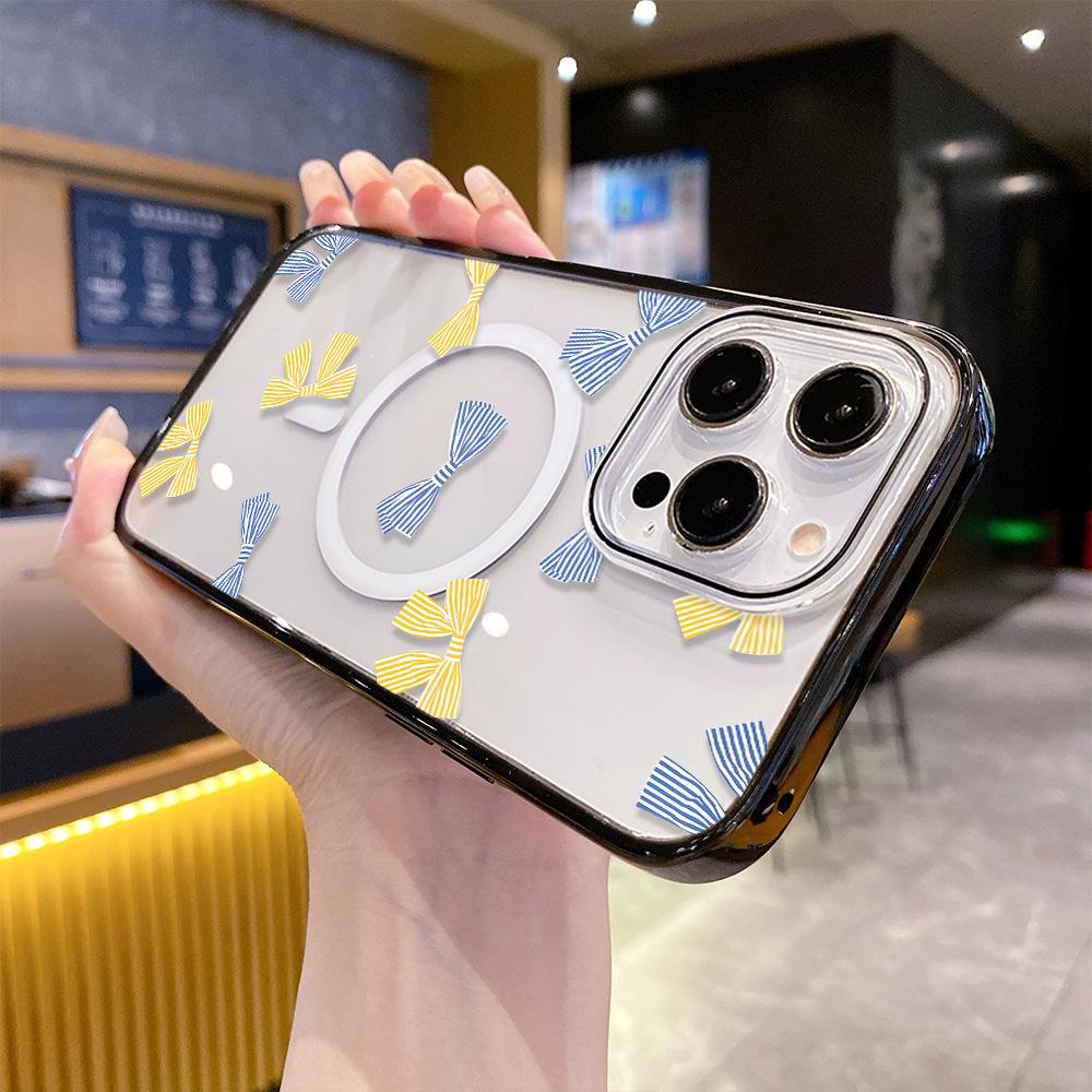 Sweet Bow Iphone16/17pm Literary Mobile Phone Case Apple 15 Transparent Acrylic Magsafe Magnetic Suction