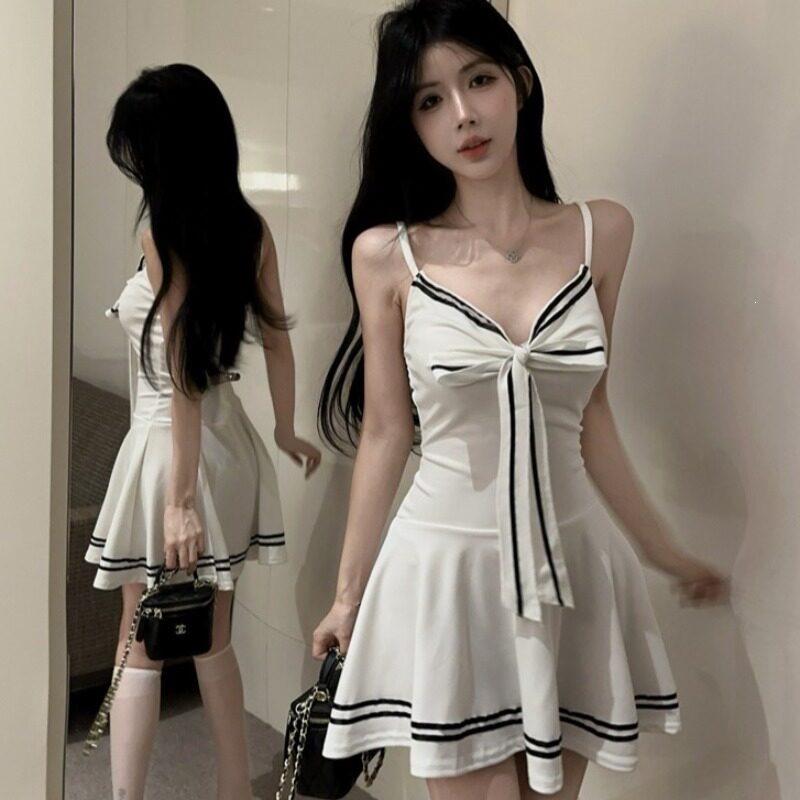Bow Tie Lace-up Slim JK Uniform Camisole Mini Skirt Dress