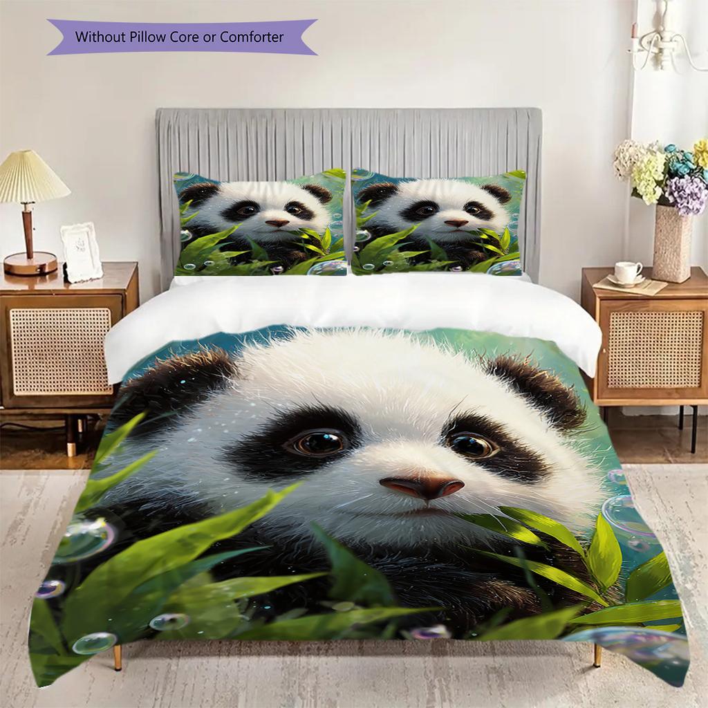Panda Pattern Bedding Quilt Set Quilt Cover Pillowcase Home Decoration Birthday Gift (1 * duvet cover + 2 * pillowcase, without core)