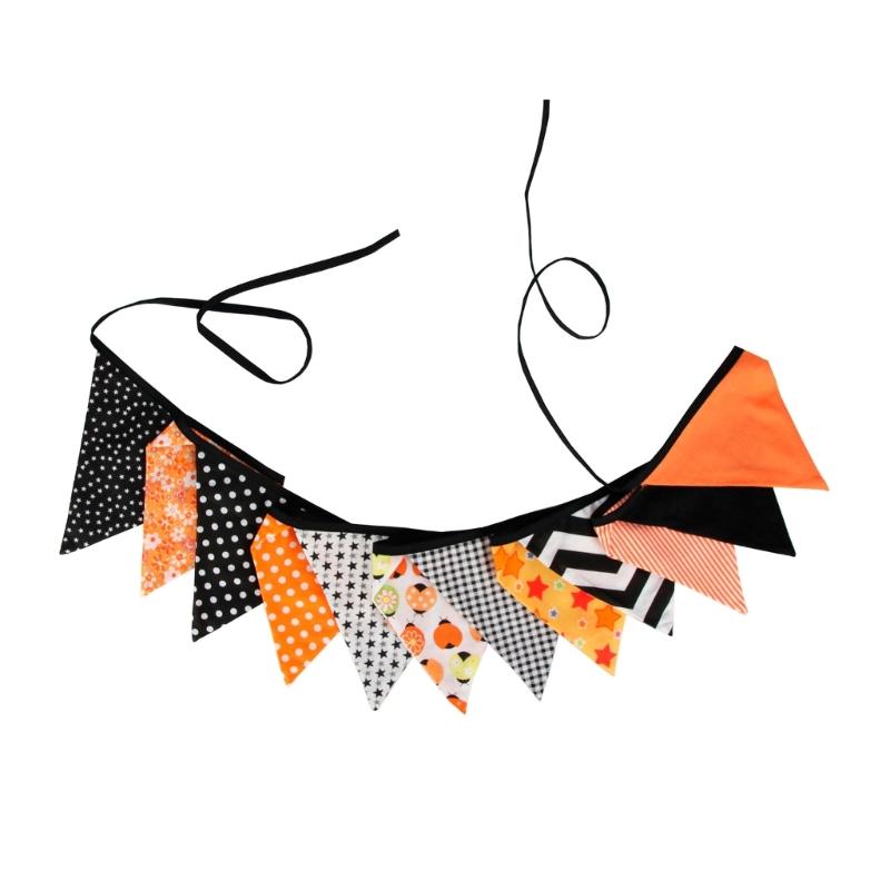 Colorful Halloween Triangular Flags Thanksgiving Cotton Fabric Pennant Bunting Banners for Schools Homes and Offices