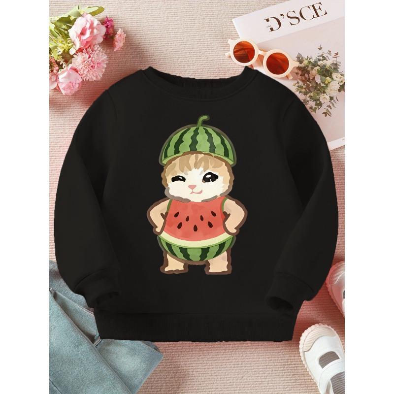 Kids Crewneck Sweatshirt, Cute Cartoon Animal Watermelon Print 110