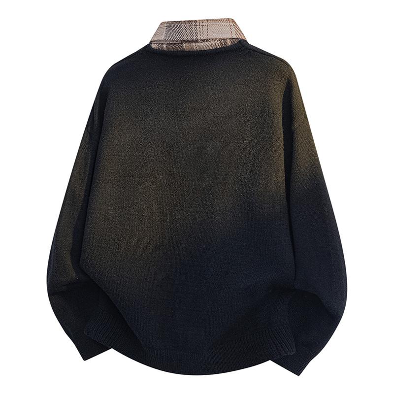 Fake Two-piece Shirt Sweater Half Button Men's Autumn and Winter New Knitted Bottoming Shirt