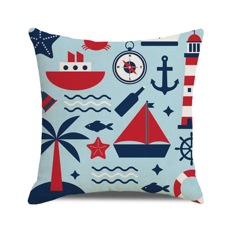 Watercolor Maritime-themed Logo Digital Printing Short Plush Pillow Covers for Car Sofa Office Cushion Cover Home Goods