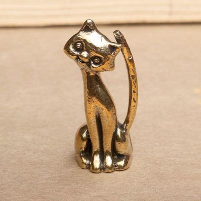 Antique Brass Cat Lovers Statue Ornament Copper Animal Sculpture Incense Burner Home Desktop Decorative Figurines & Miniature