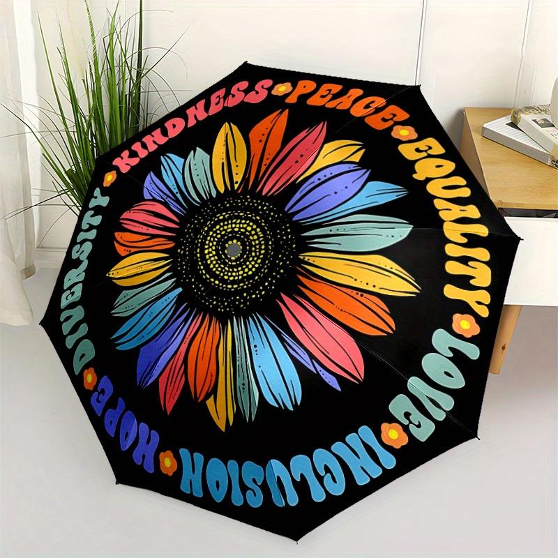 1pc Peace flower Automatic Folding Umbrella, 8-Rib Sturdy Canopy, Portable Travel Umbrella for Outdoor Use