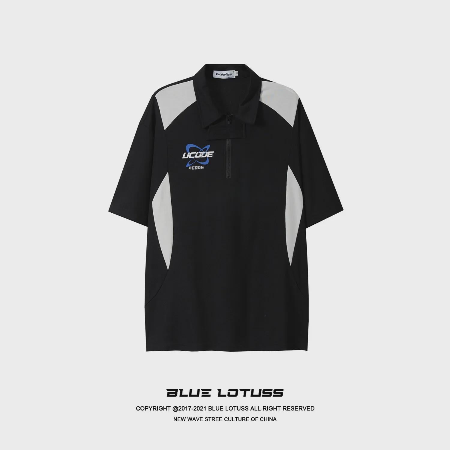 

Унисекс летний свободный гоночный костюм с воротником-поло и короткими рукавами XXXL чёрный