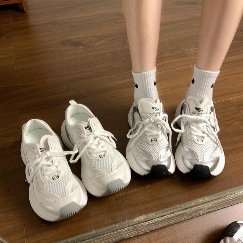 Daddy shoes women's new summer thin breathable mesh women's shoes thick-soled silver sports and leisure shoes
