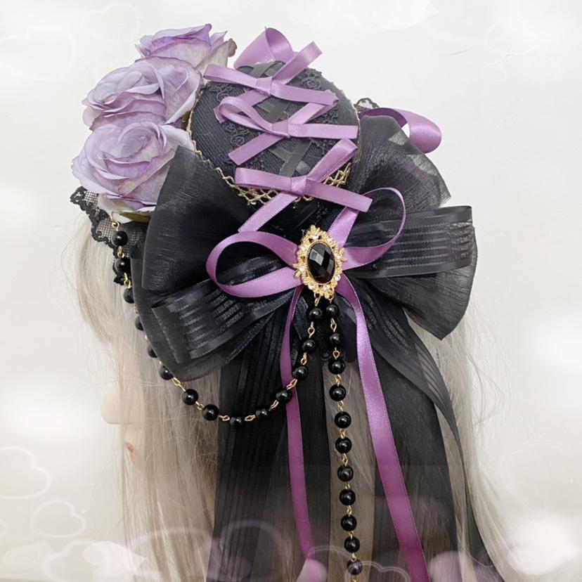 Lolita Goth Dark Versatile Fascinator Elegant Flat Hat Top Hat Headgear Hair Accessories Women Hats