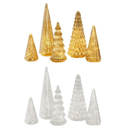 5 Pcs Illuminated Glass Christmas Tree Light Up Glass Tree Figurines