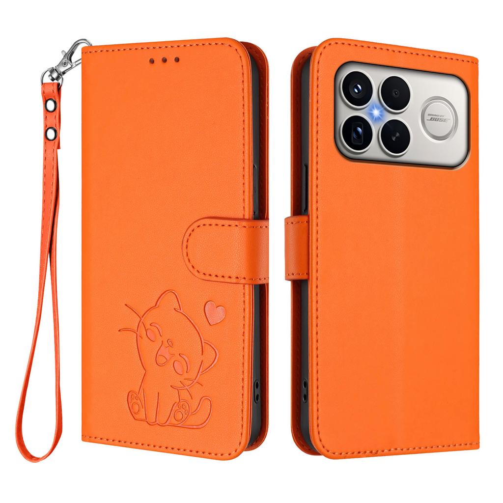 For Xiaomi Redmi K90 Pro Max 5G Wallet Case with Wrist Strap Love Cat Pattern Imprint Leather Phone Cover