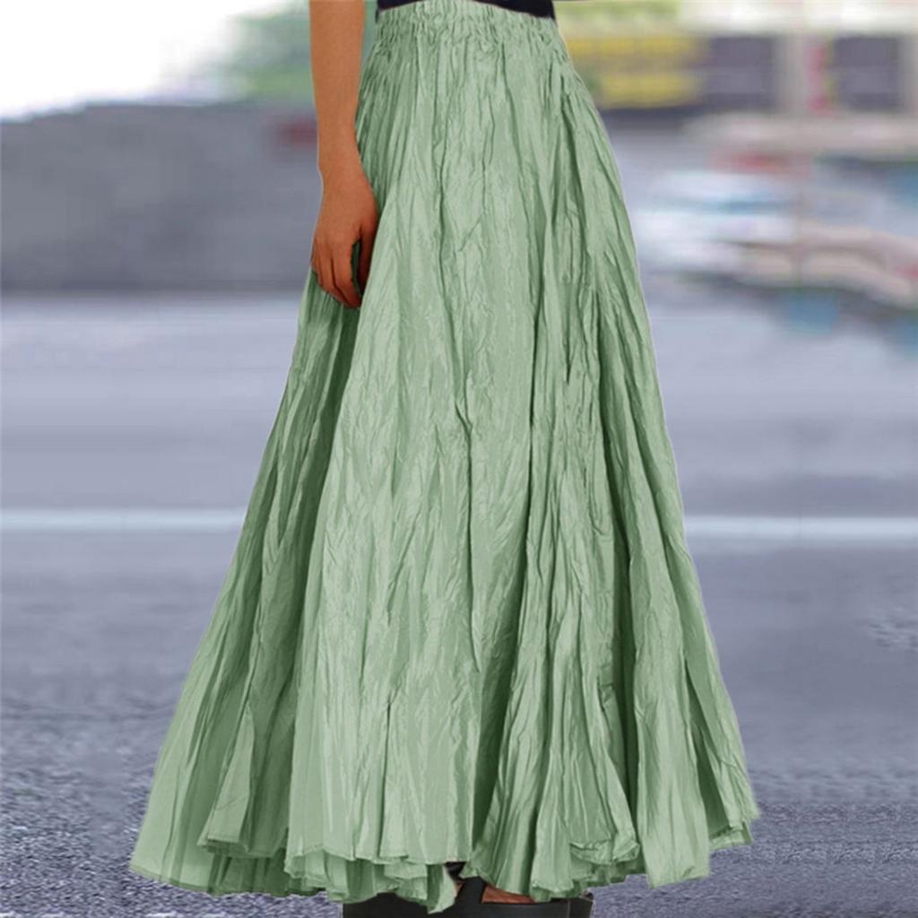 Women's  Casual Pleated Solid Color Half Skirt, Pleated A-line Skirt, Large Swing Floor-length Skirt
