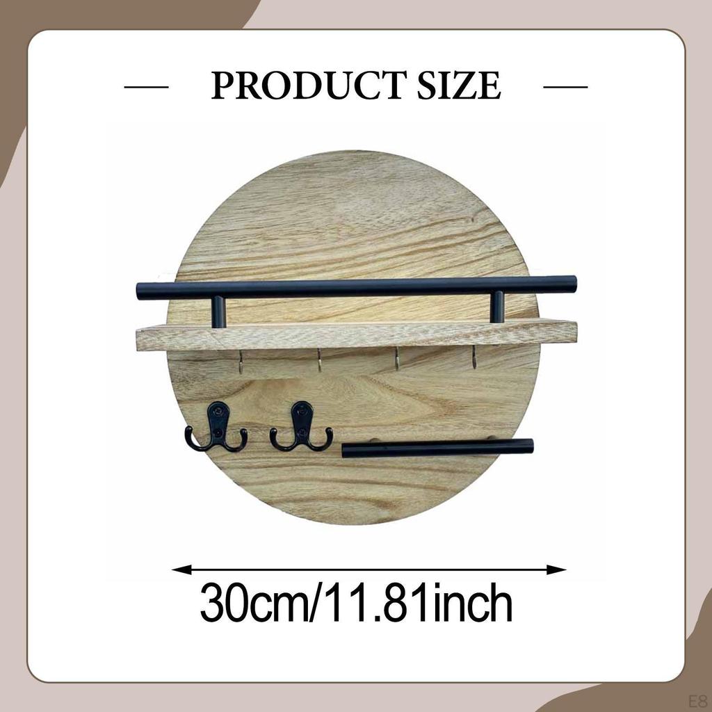 Key Holder Wall Mount Shelf Mail Organizer Tray Hooks for Bathroom Office