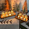 Farmhouse Candle Stand Christmas Town Silhouette Holder, Wooden Tea Light for Holiday Tabletop Decor Decoration, Metal Festive Fireplace and Home