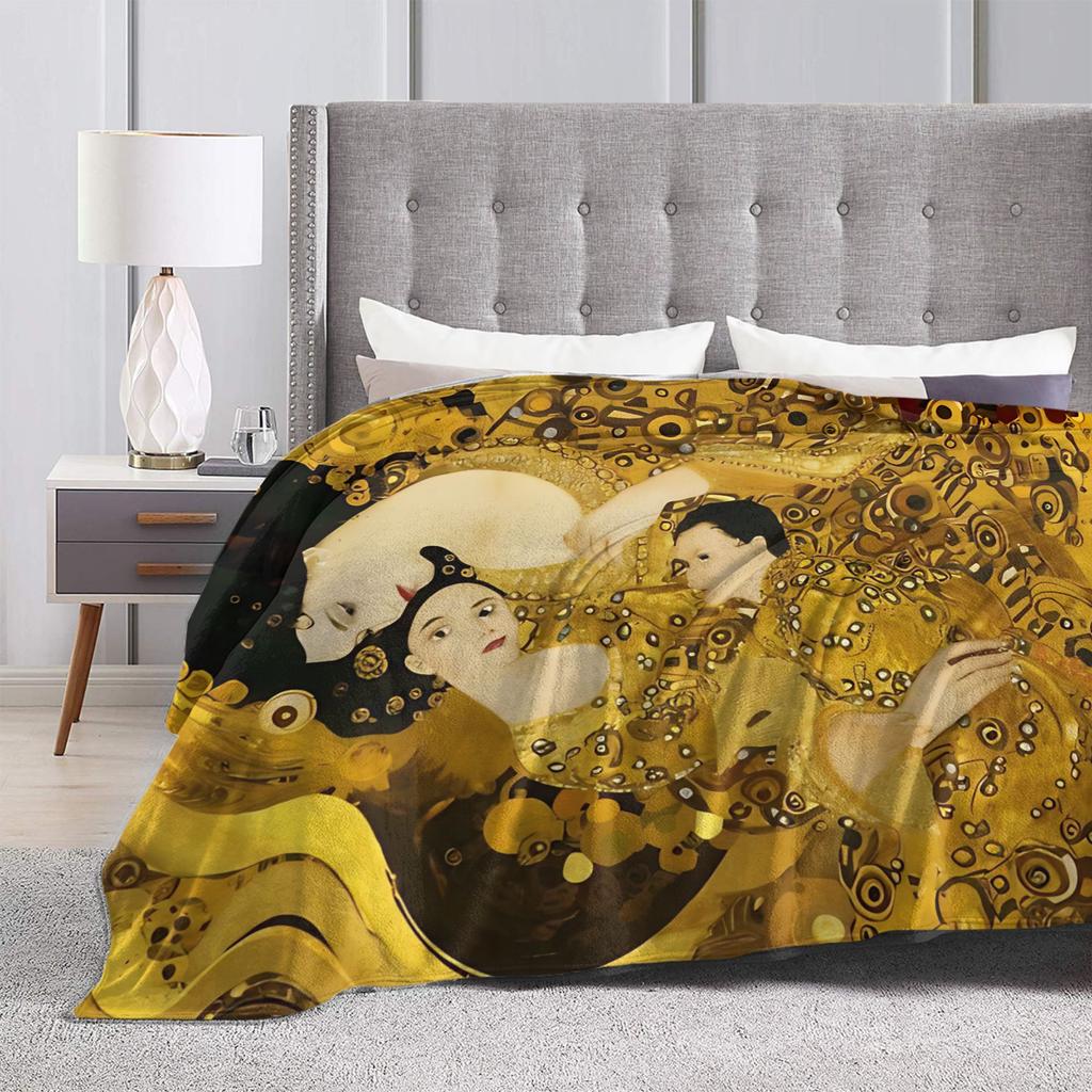 Timeless Maternal Bond-Inspired by Gustav Klimt Mother And Child Blanket Winter Decorative Living Room Novelty Bedspread