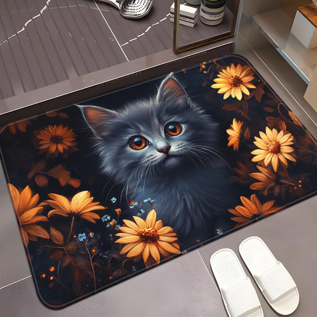1Pcs Anti Fatigue Kitchen Rug, Cat Print Waterproof Non-Slip Thick Cushioned Mat Comfort Standing Mat