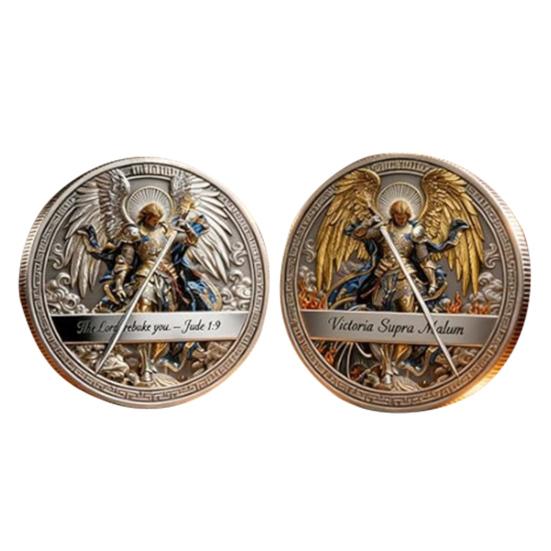1/2/3 Peças Moeda Colecionável de Arcanjo Dupla Face Escultura em Metal St. Moeda de Lembrança de São Miguel Token Desafio da Fé Cristã Decoração Presente Religioso