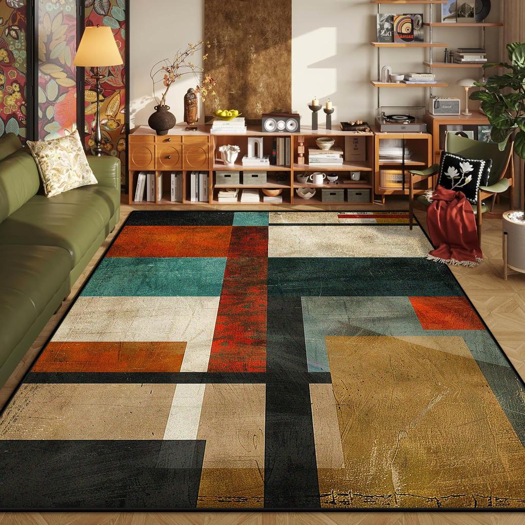Abstract Geometric Carpets for Living Room Plush Decoration Home Retro Nordic Non-slip Floor Mat Washable Bedroom Cloakroom Rugs