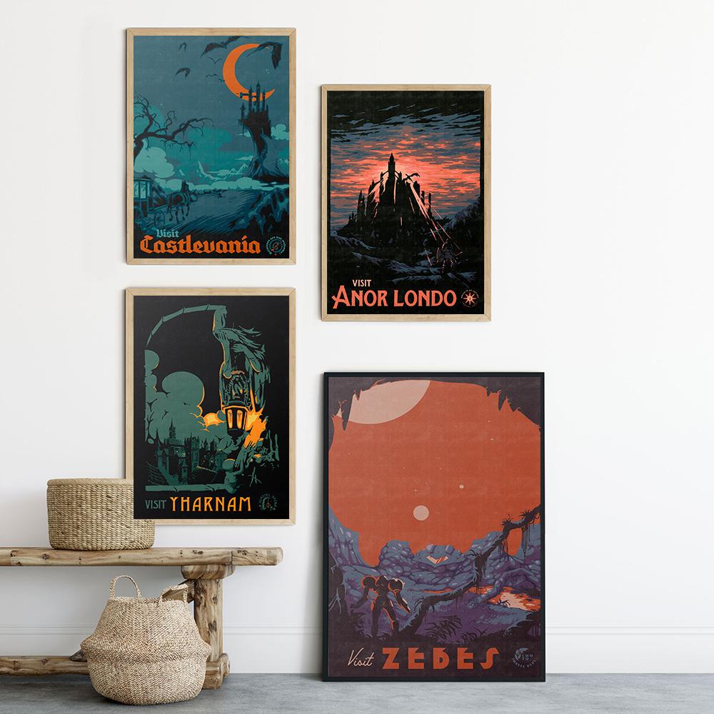 Peinture sur toile nordique vintage Zelda, affiches et impressions de voyage, jeu vidéo, paysage, art mural, images pour salon, décoration de la maison