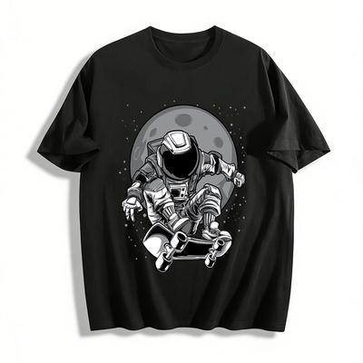Cool Astronaut Skateboard Print Casual Loose Short Sleeve T-Shirt Pure Cotton T-shirt