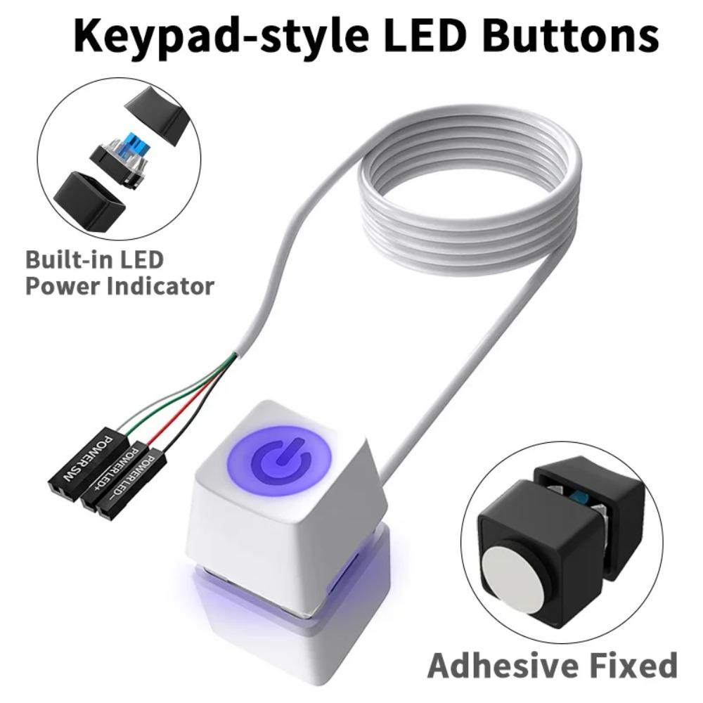 Colorful LED Push Button PC Desktop Switch Motherboard External Power‑On‑Off Button Extension Cable 1.65/5/10M for Home Office