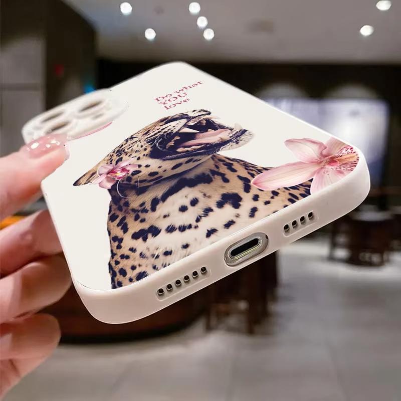 Floral Pattern Tiger And Leopard Painted Phone Case For iPhone 16 Pro Max 16E 13 12 11 14 Pro 15 Plus Mini X XR XS Max Cover